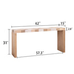 Dimensions of modern console table with chevron pattern: 62 inches long, 15 inches deep, and 31 inches high, made of engineered wood.