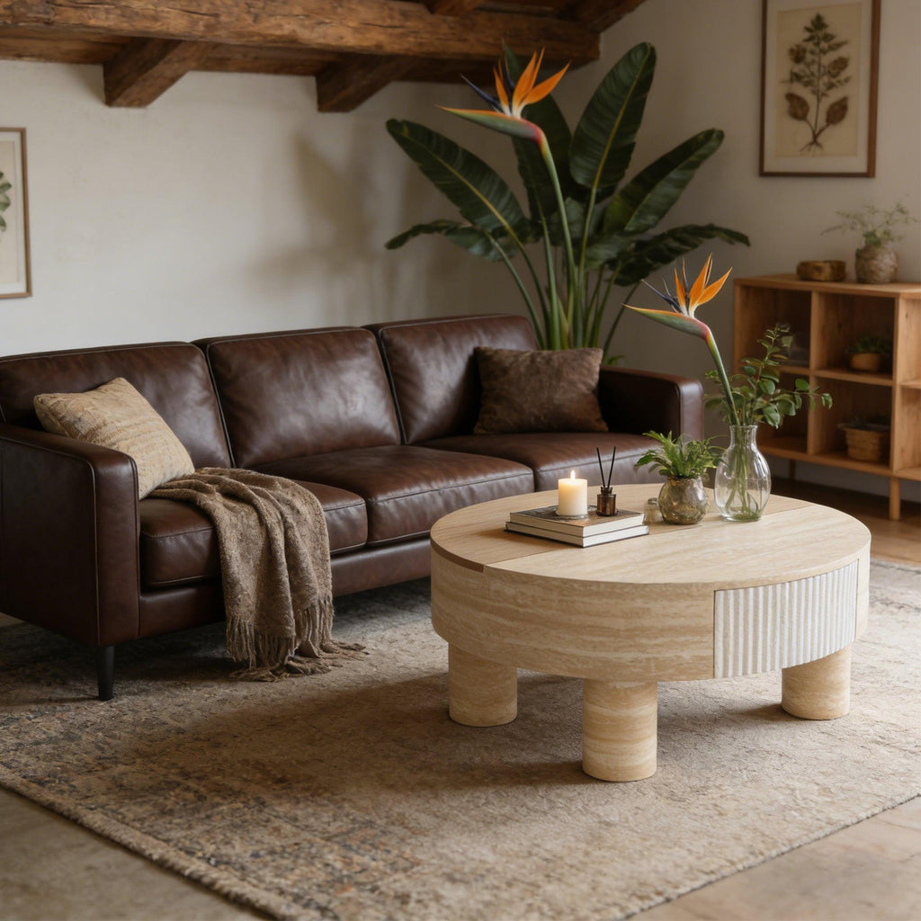 Round Coffee Table with Hidden Storage and Flip Top.