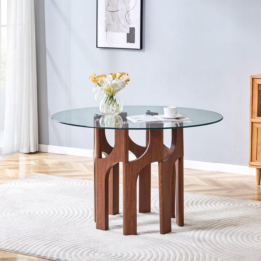 Mid-Century Modern Glass Dining Table for Small Spaces.