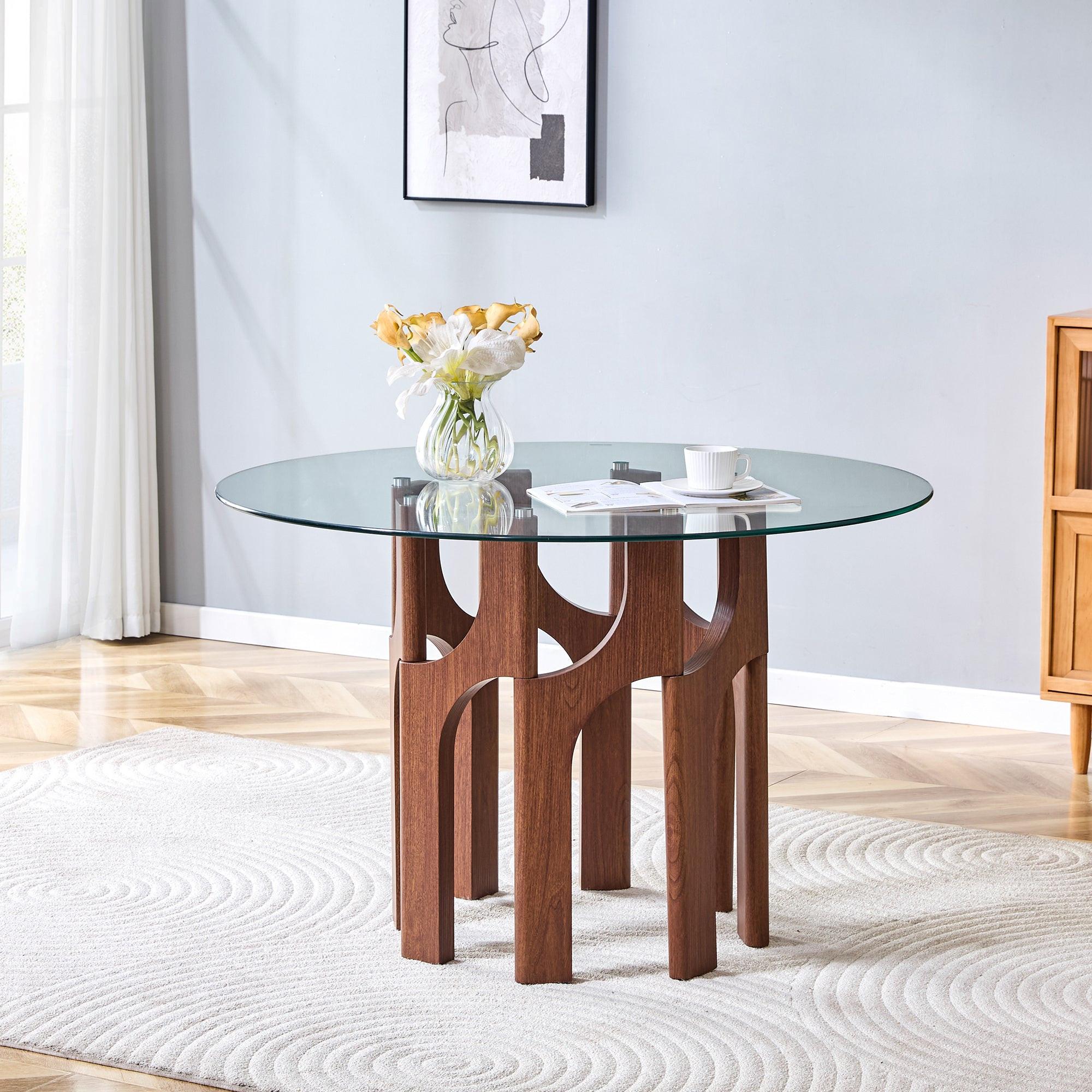 Mid-Century Modern Glass Dining Table for Small Spaces.