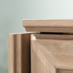 Close-up of Craft Cart with Storage for Home showing brown wood finish and hinge detail on swing-out door for secure closure.