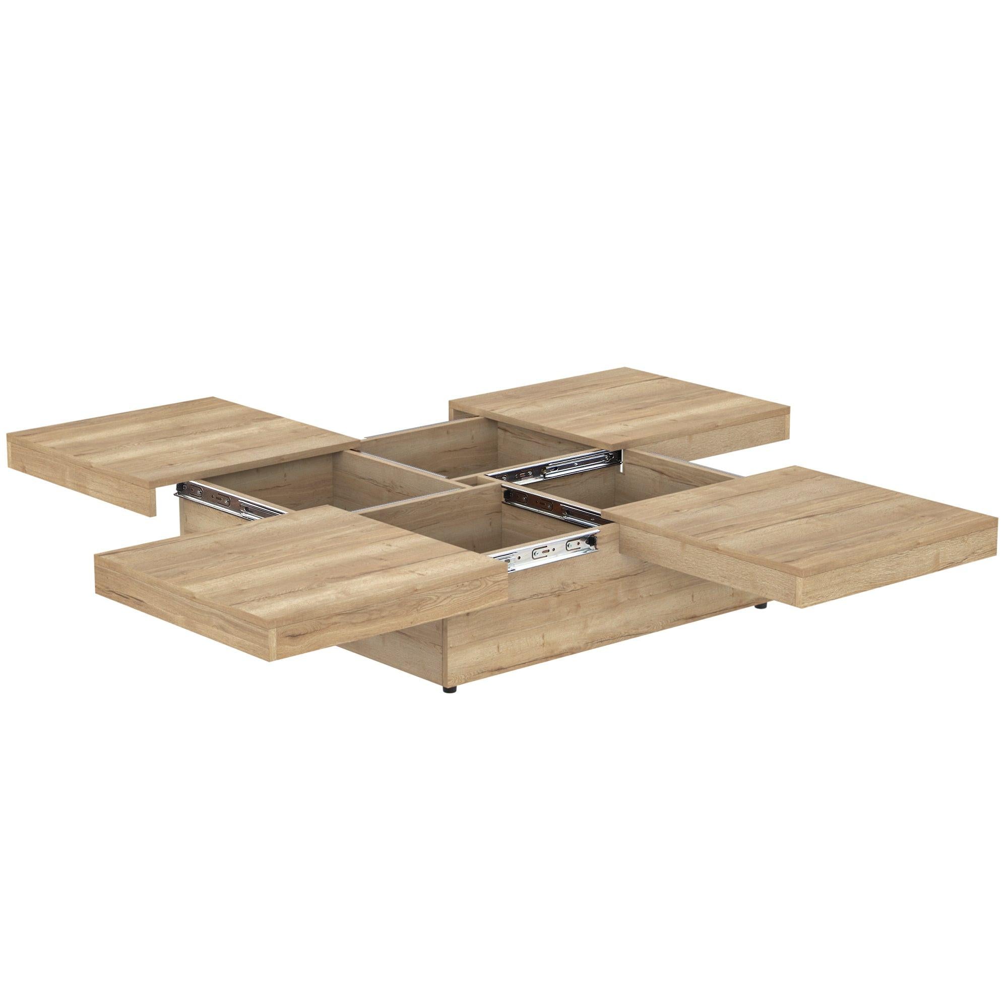 Sliding Top Coffee Table with Storage in Natural Wood Grain.