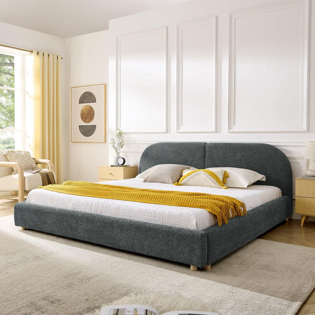 King Size Upholstered Bed Frame with Curved Headboard.