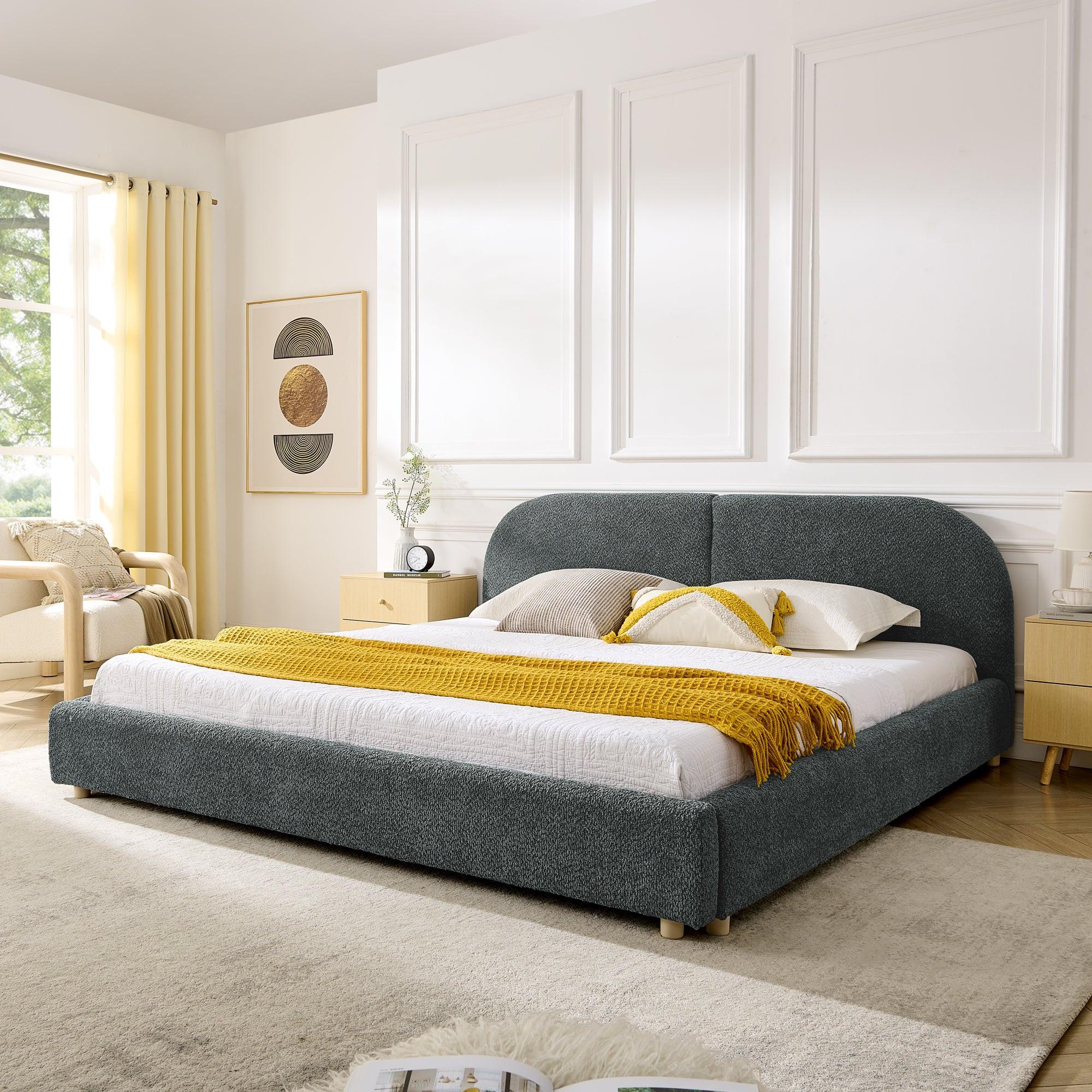 King Size Upholstered Bed Frame with Curved Headboard.