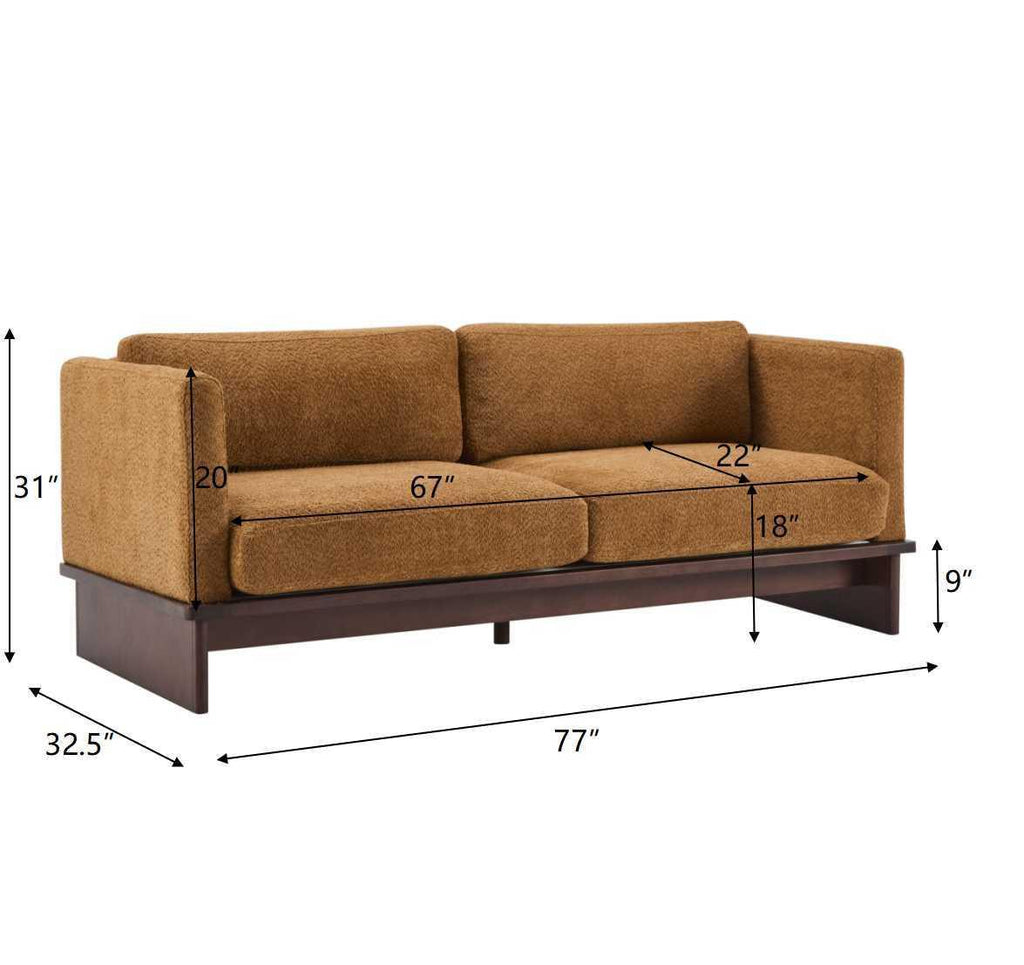 Modern 3 Seater Boucle Sofa with Solid Wood Base.