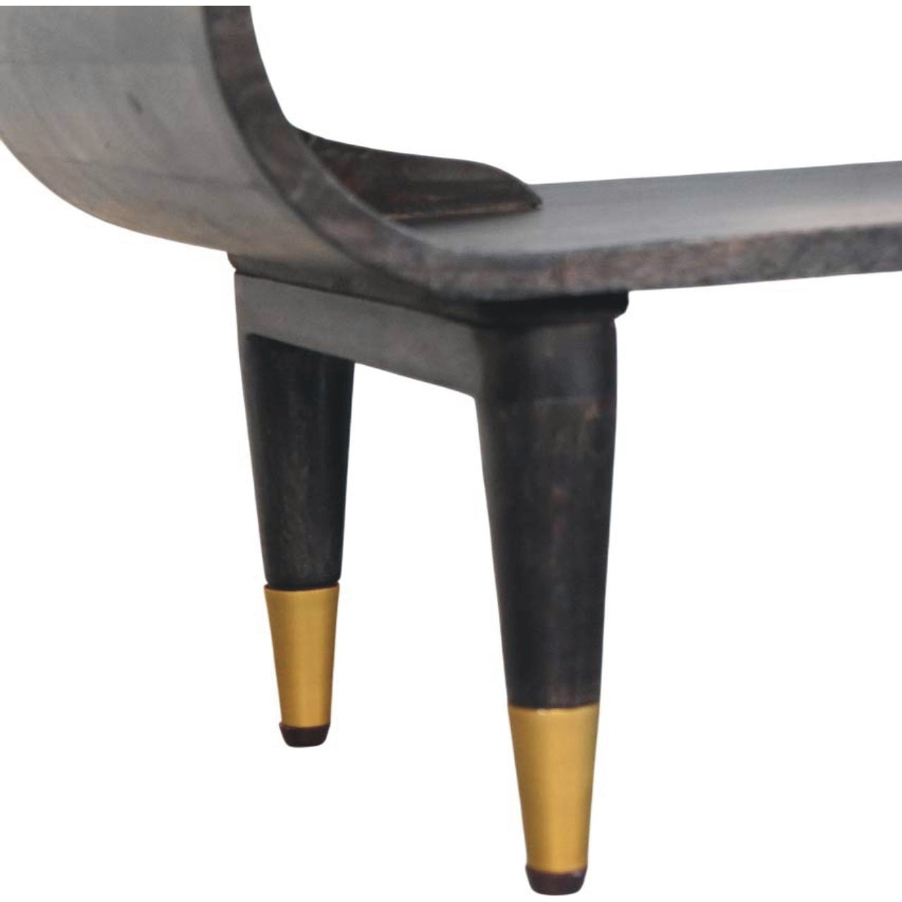Solid Wood Velvet Mocha Curved Edge Console with Brass Accents