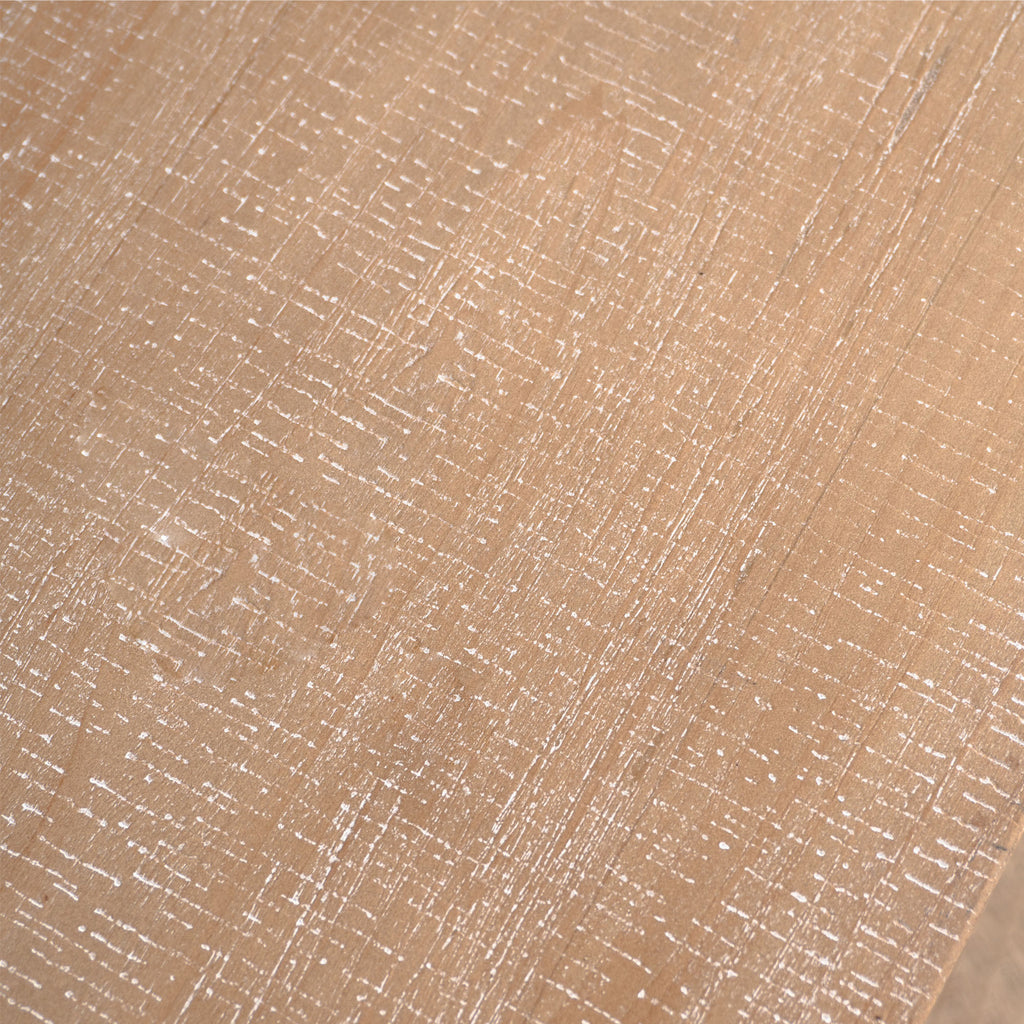 Close-up of the natural wood grain texture on the Slim Console Table, emphasizing its rustic charm and hand-painted finish.