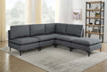Dark gray linen modular sectional sofa featuring plush cushions and sleek black metal legs in a modern living room.