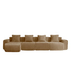 Modular L Shape Sofa: No-Assembly, Velvet Brown 4-Seater.