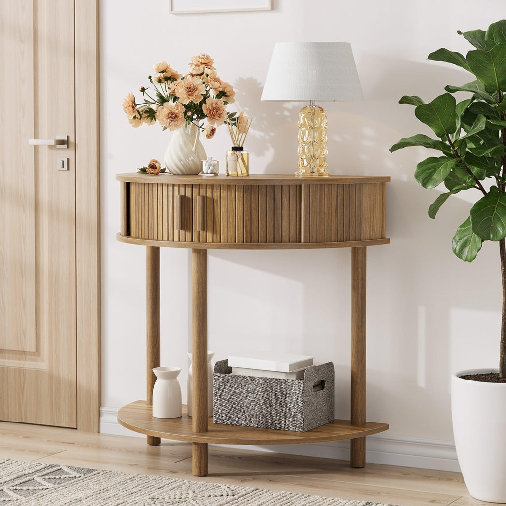 Half-Moon Console Table - Walnut for Entryway & Living Room.