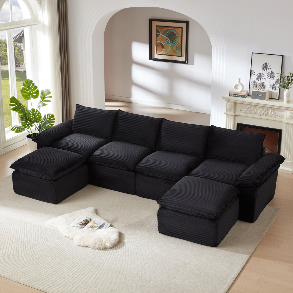 Corduroy Cloud Sofa - Modern Living Room Furniture in black corduroy, displayed without occupants to highlight its modular, cushioned design.
