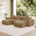 Modular Velvet Brown 3 Seat Sectional Sofa with Ottomans.