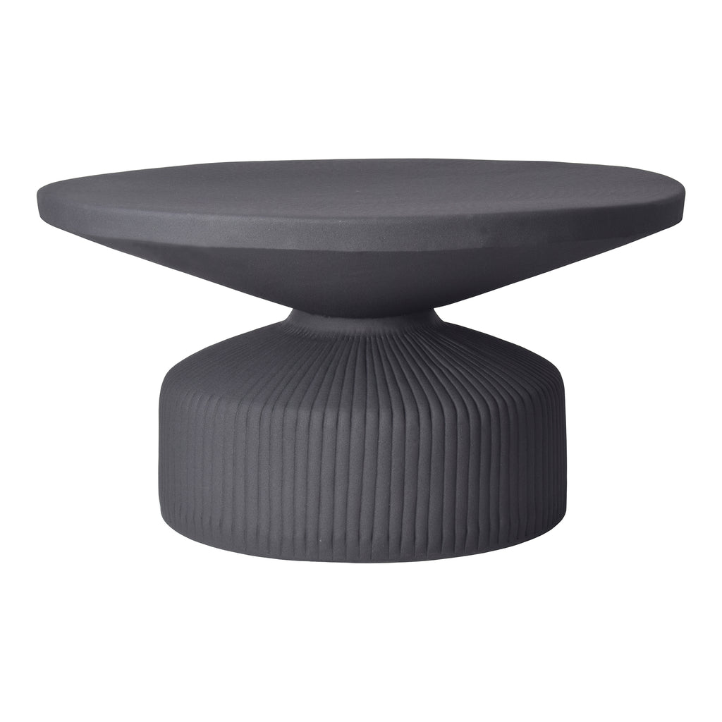 Yoli 30-Inch Round Ridged Metal Coffee Table in Matte Black