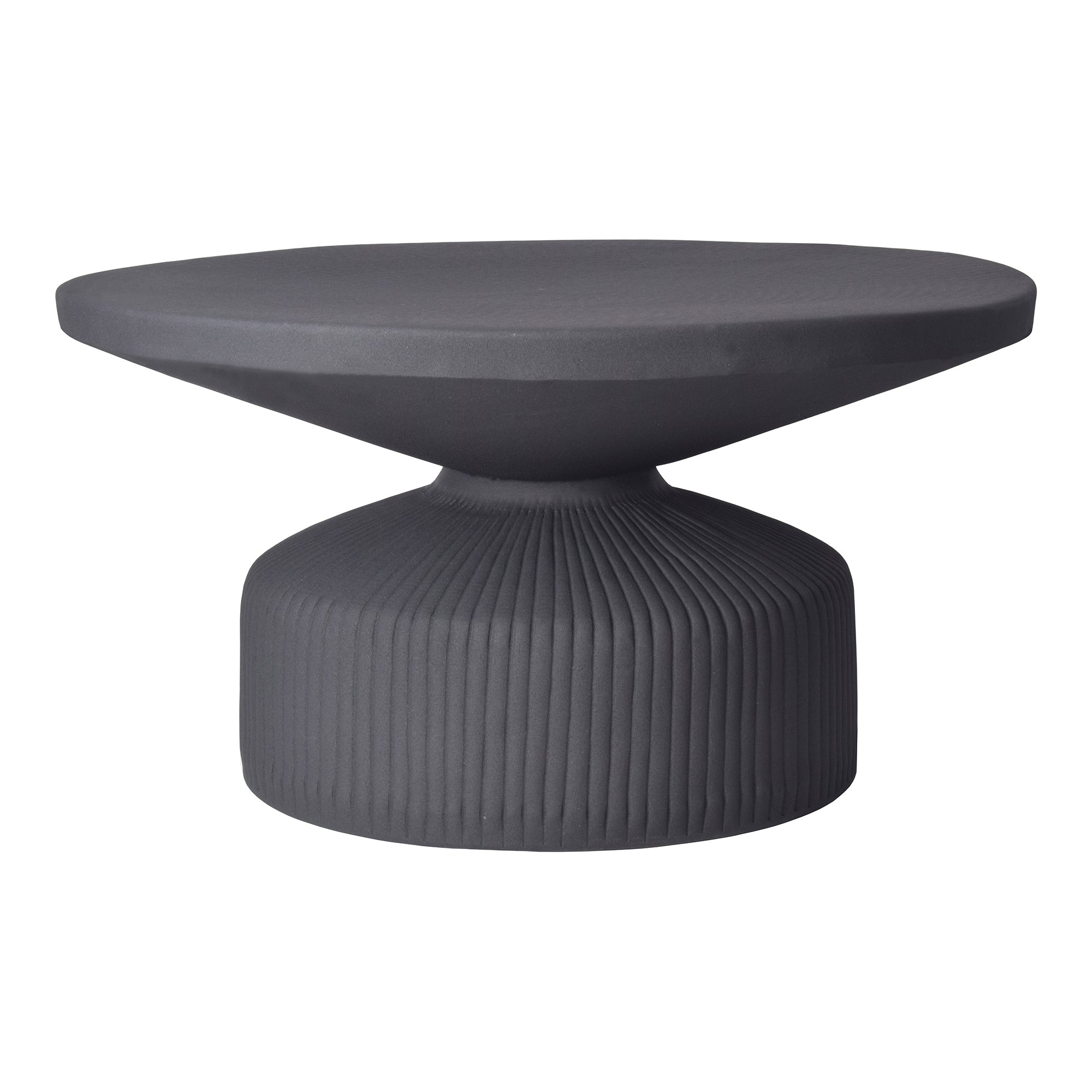 Yoli 30-Inch Round Ridged Metal Coffee Table in Matte Black
