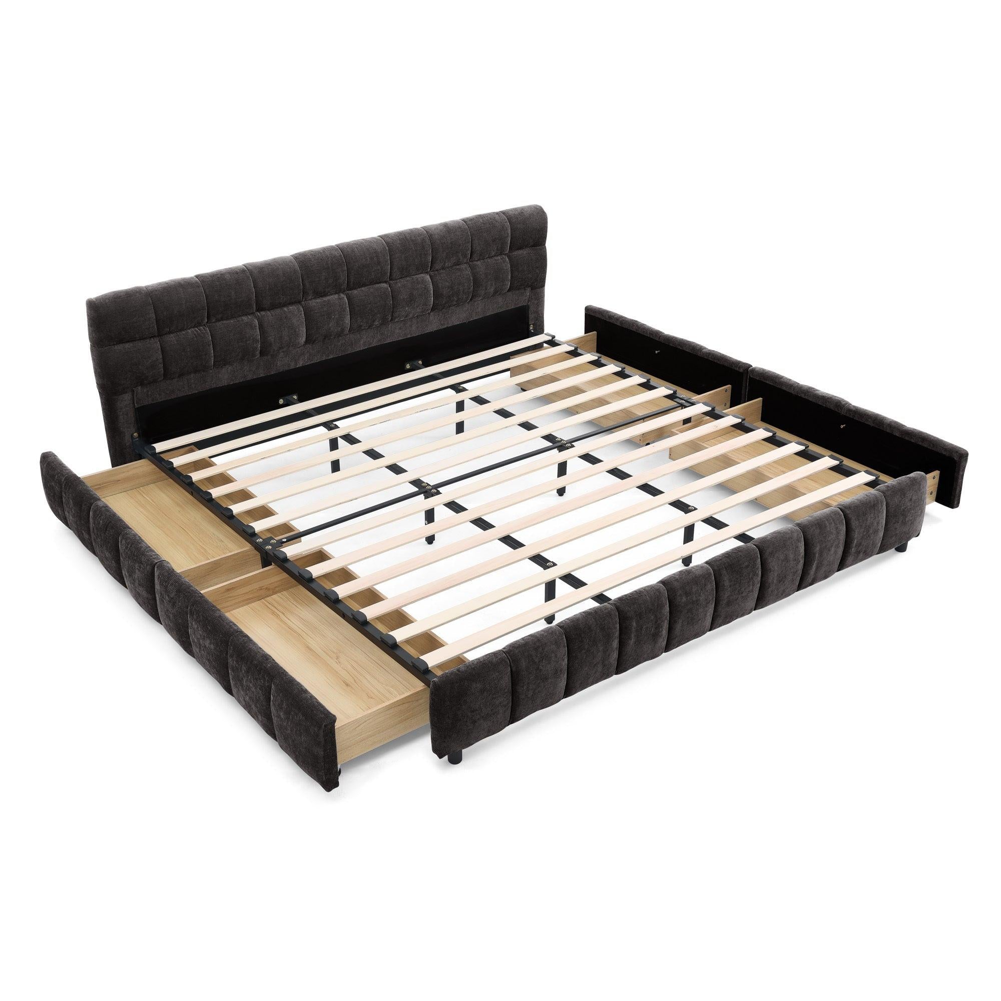 California King Upholstered Bed with Storage - Dark Gray.
