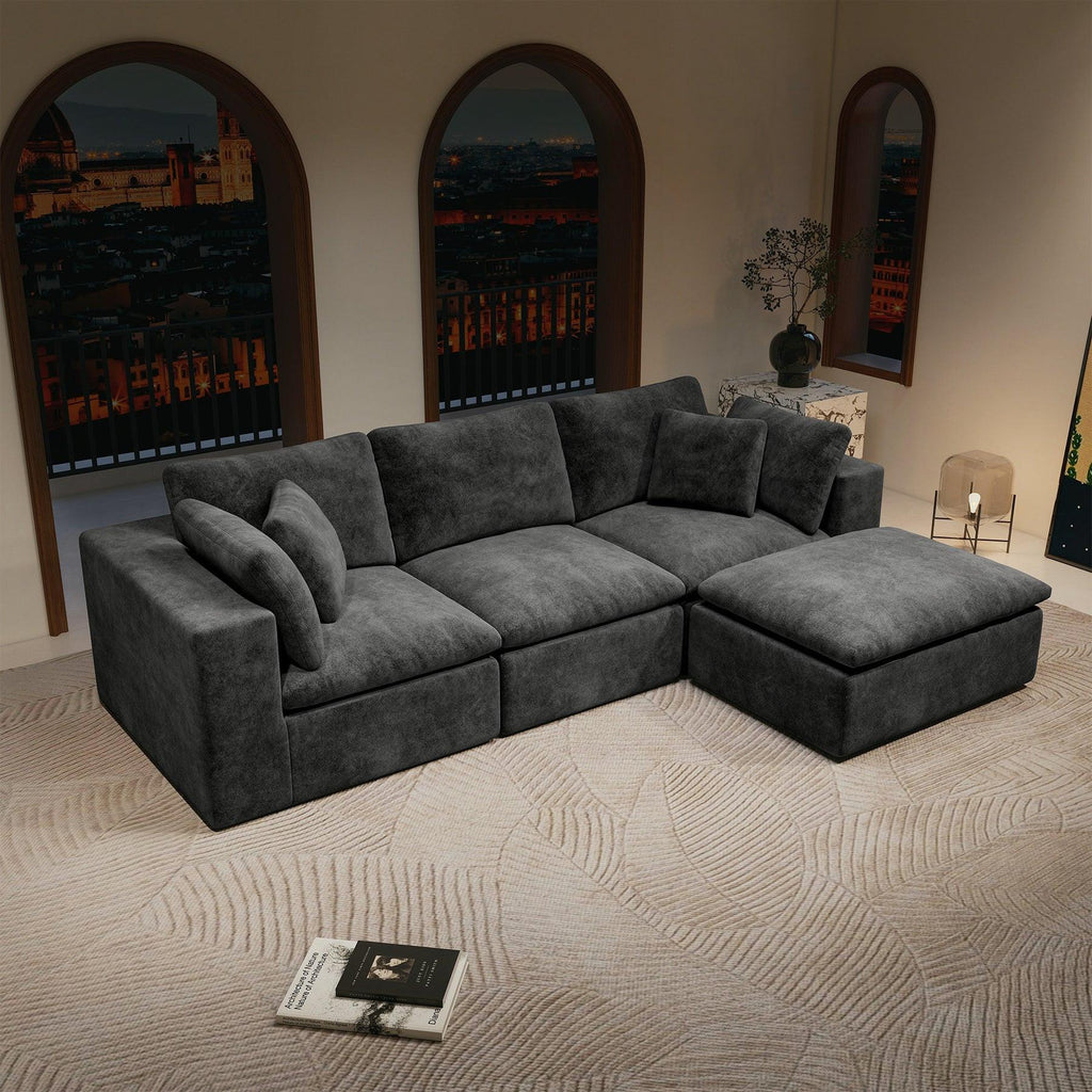 Modular Sectional Sofa Grey - Upholstered Couch for Living Room.