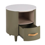 Modern Round Nightstand with Storage Drawer & Shelf.