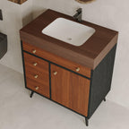Mid-Century Modern Bathroom Vanity with Ceramic Sink.