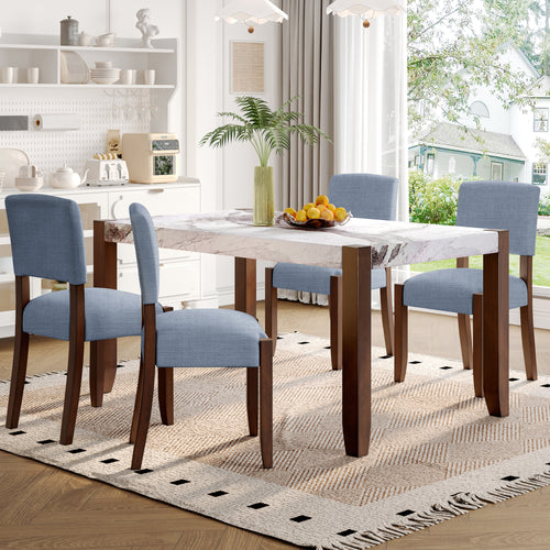 5-Piece Dining Table Set for 4, 46' Faux Marble Style Table and 4 Upholstered Chairs with Solid Rubberwood Legs, Padded Seat, Curved Backrest, Space-Saving Dinette Set for Dining Room, Gray