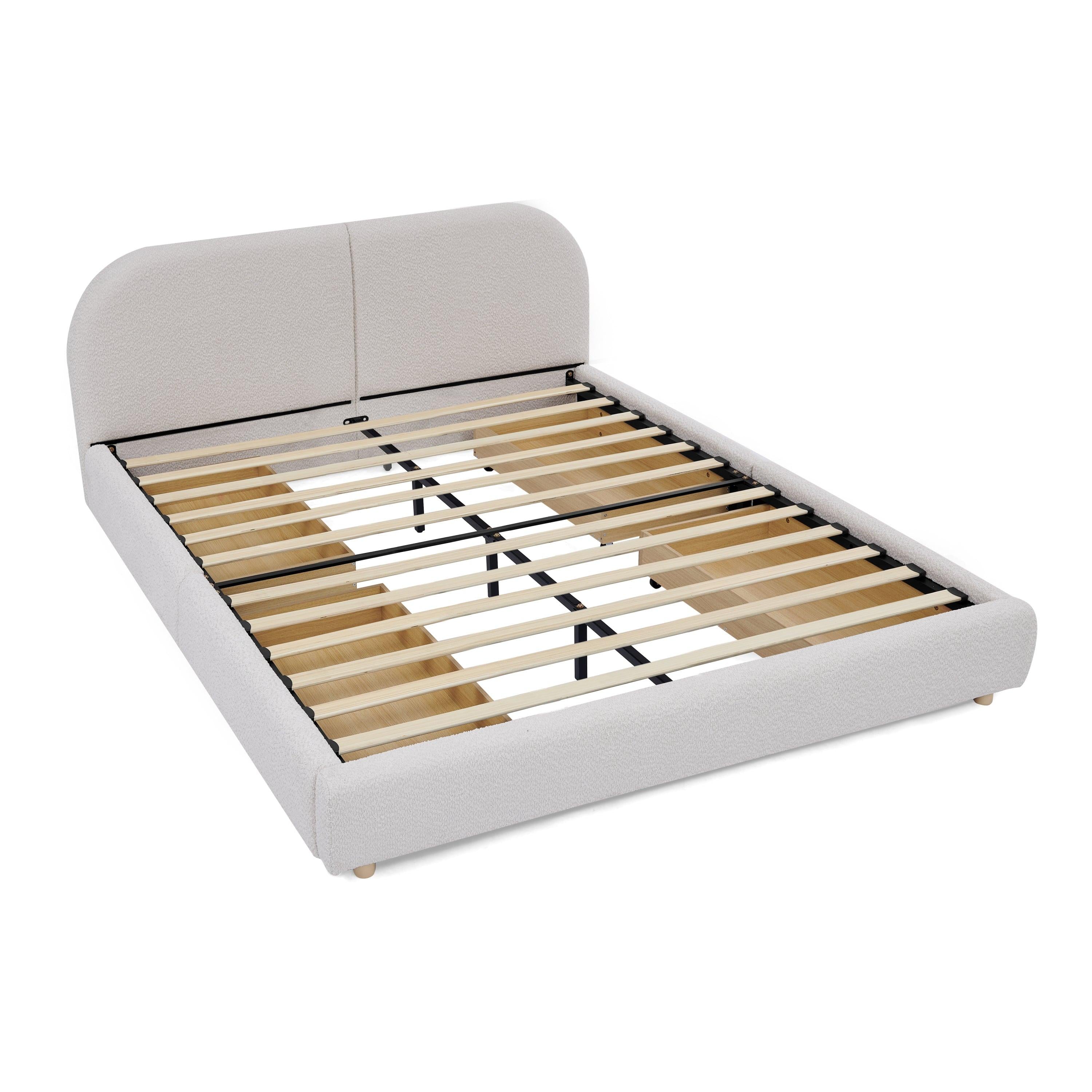 Queen Size Upholstered Bed Frame - Circle Yarn Fabric.