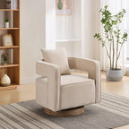 Swivel Accent Open Back Chair with Weathered Base, Linen.