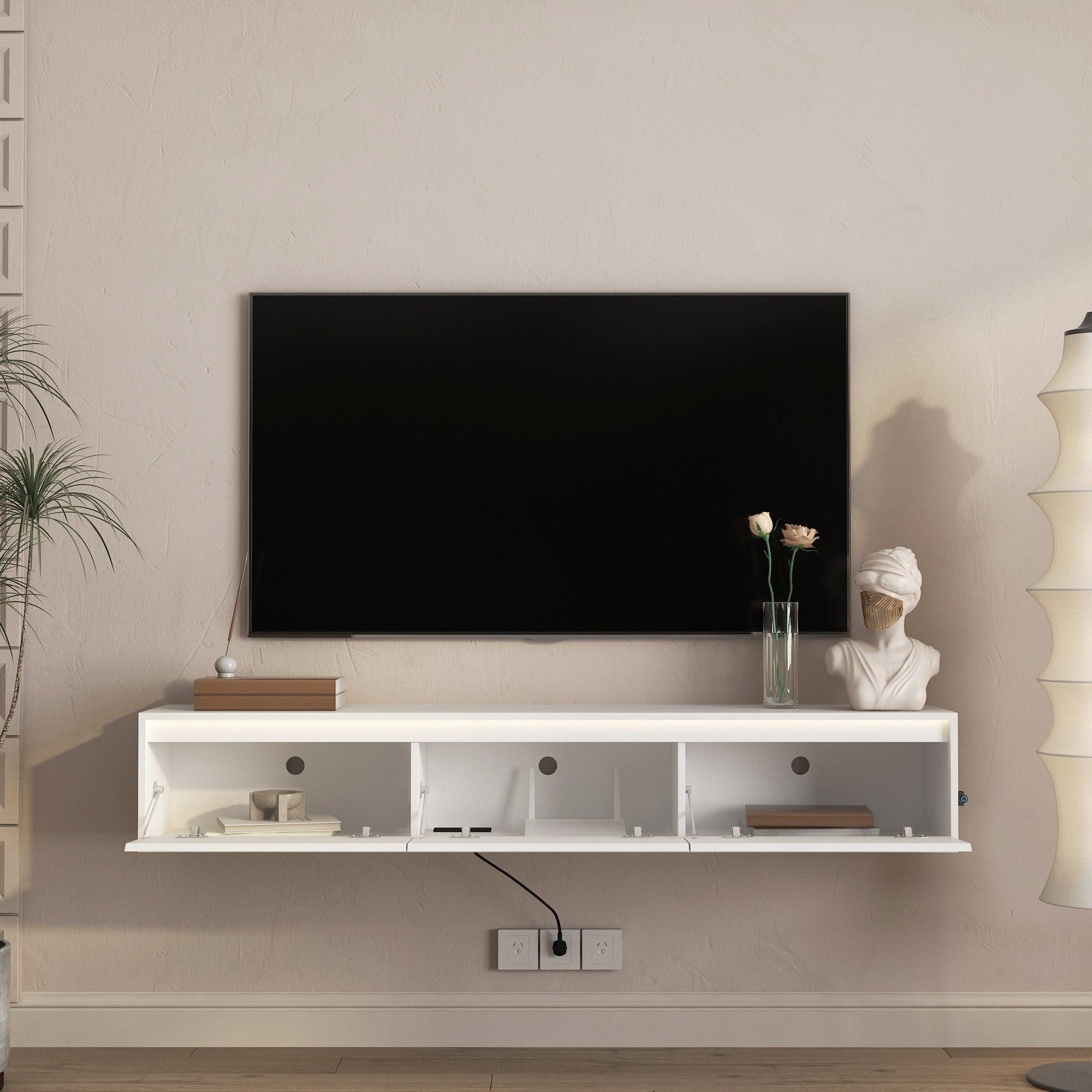 Floating TV Stand with LED Lights for Stylish Living Rooms.