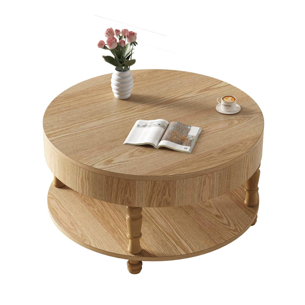 Coffee Table with Dual Storage for Living Room, 31.5' Modern Round Coffee Table with Storage and Hidden Compartment, Adjustable Leveling Feet, Easy Assembly(Natrual Wood).