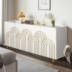 Modern Fluted Sideboard Buffet with Storage, Curve Element, 4 Doors with Adjustable Shelves, White