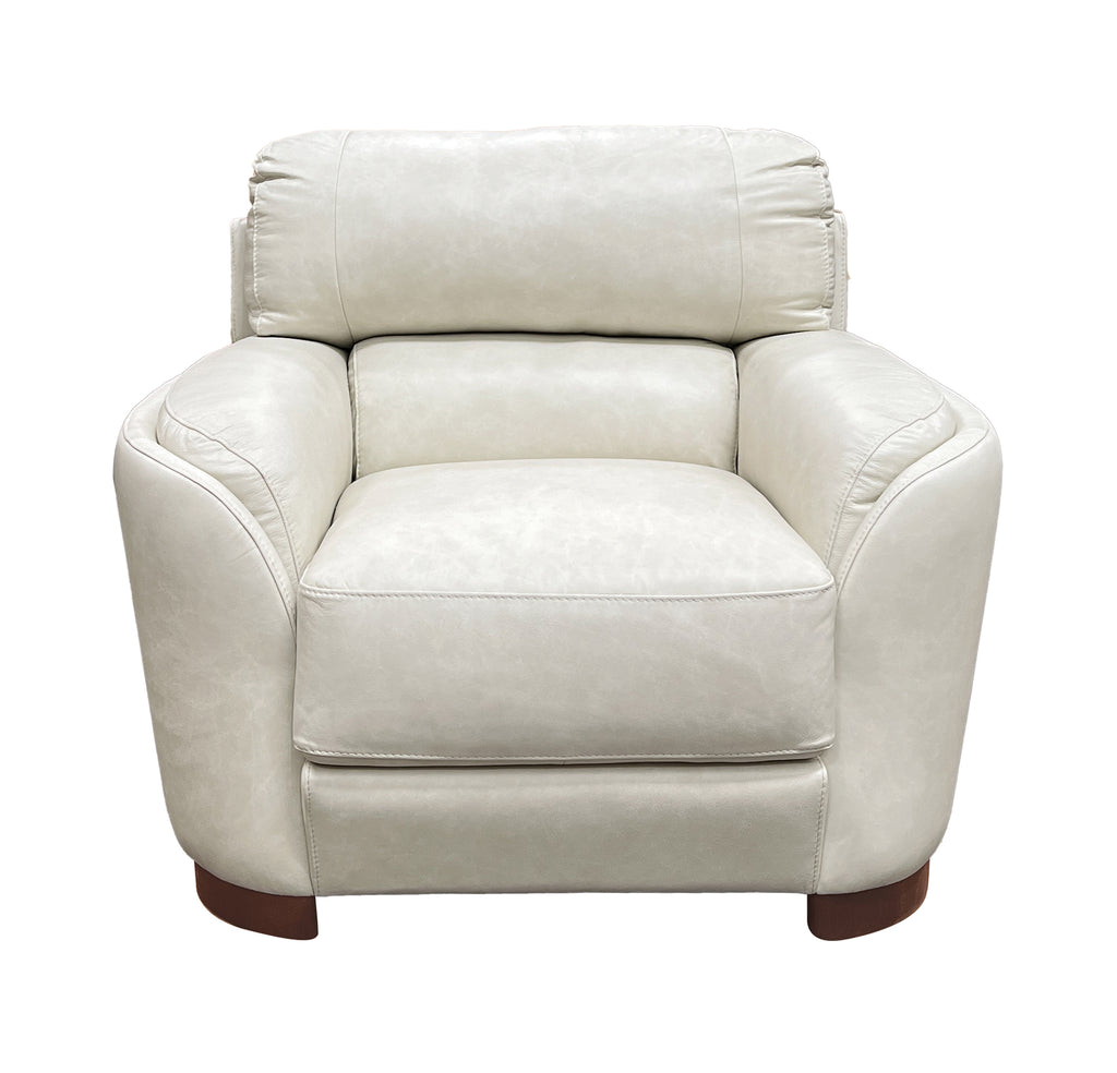 Edrice Ice Gray Top Grain Leather Accent Chair with Wooden Legs