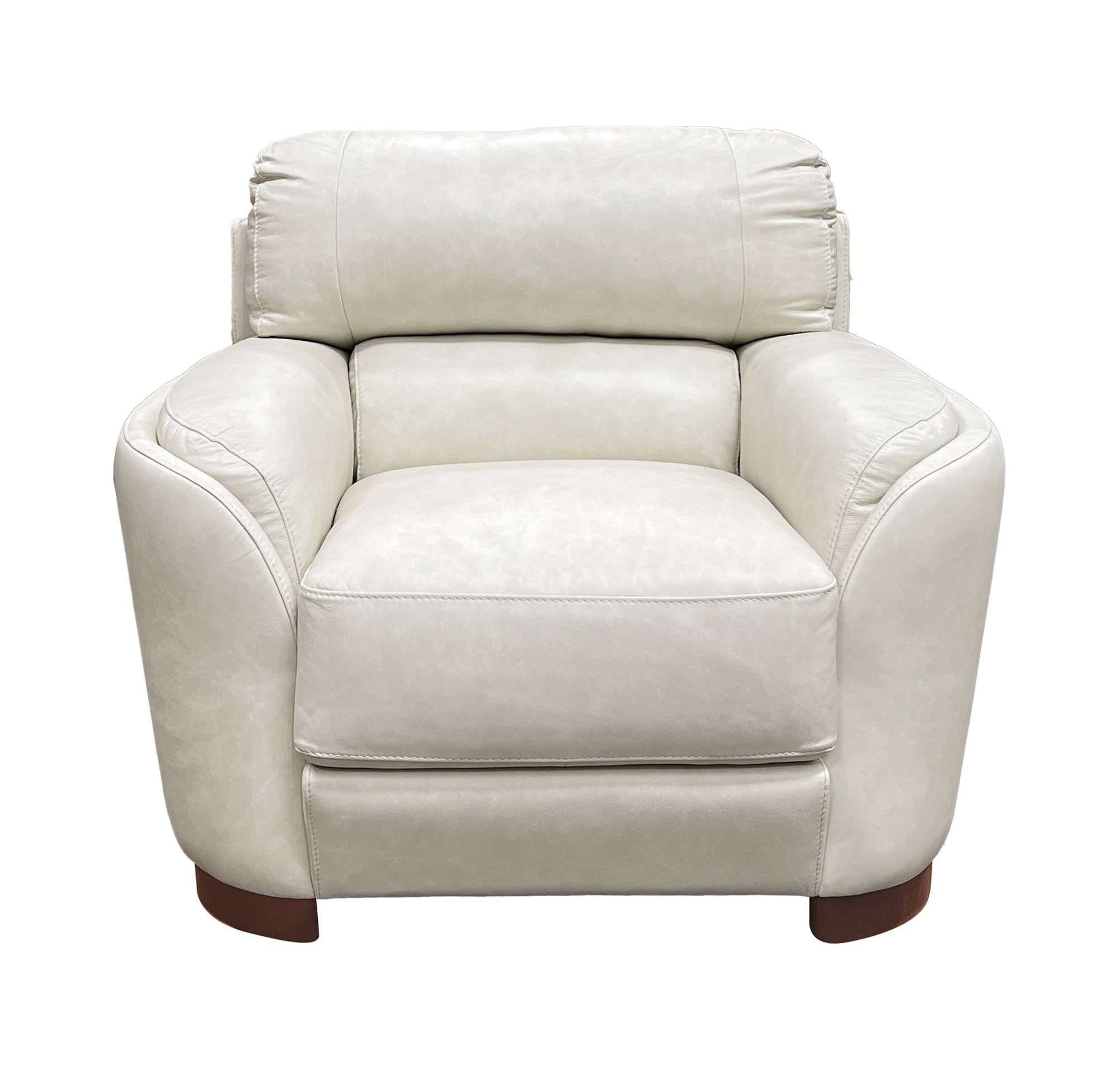 Edrice Ice Gray Top Grain Leather Accent Chair with Wooden Legs