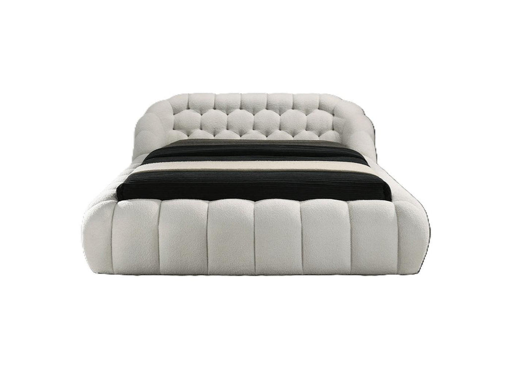 White Chenille King Size Bed with Contemporary Style.
