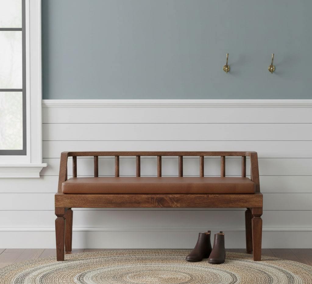 Solid Wood Leather Bench - Artisan Furniture.