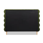 Stockholm Modern Wavy Headboard Platform Bed, Queen, Olive Green Performance Velvet.
