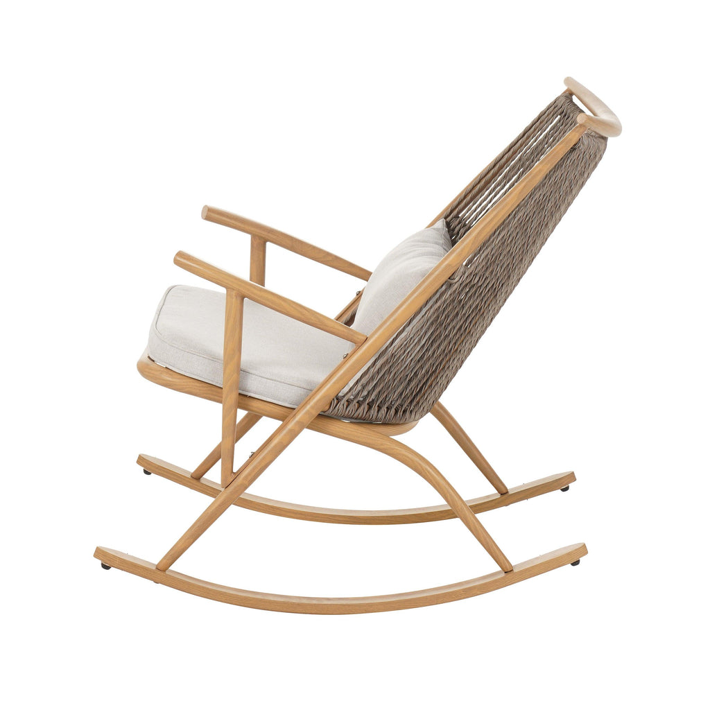 Outdoor Rocking Chair with Iron Frame for Comfort.