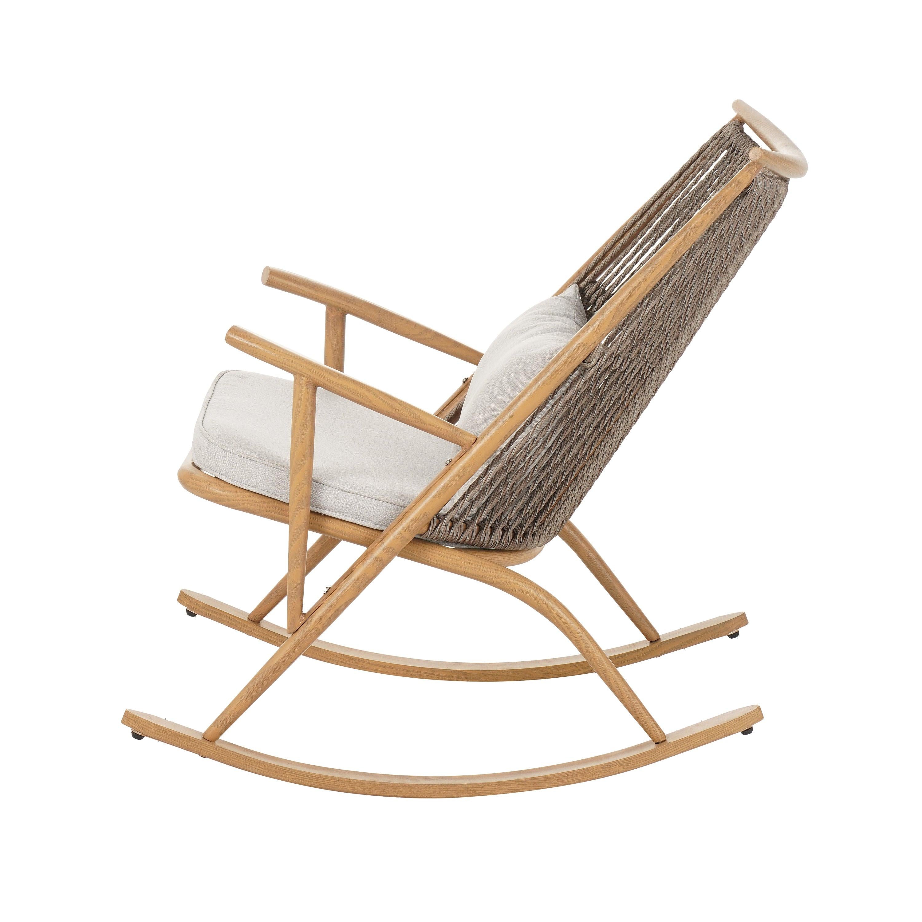 Outdoor Rocking Chair with Iron Frame for Comfort.