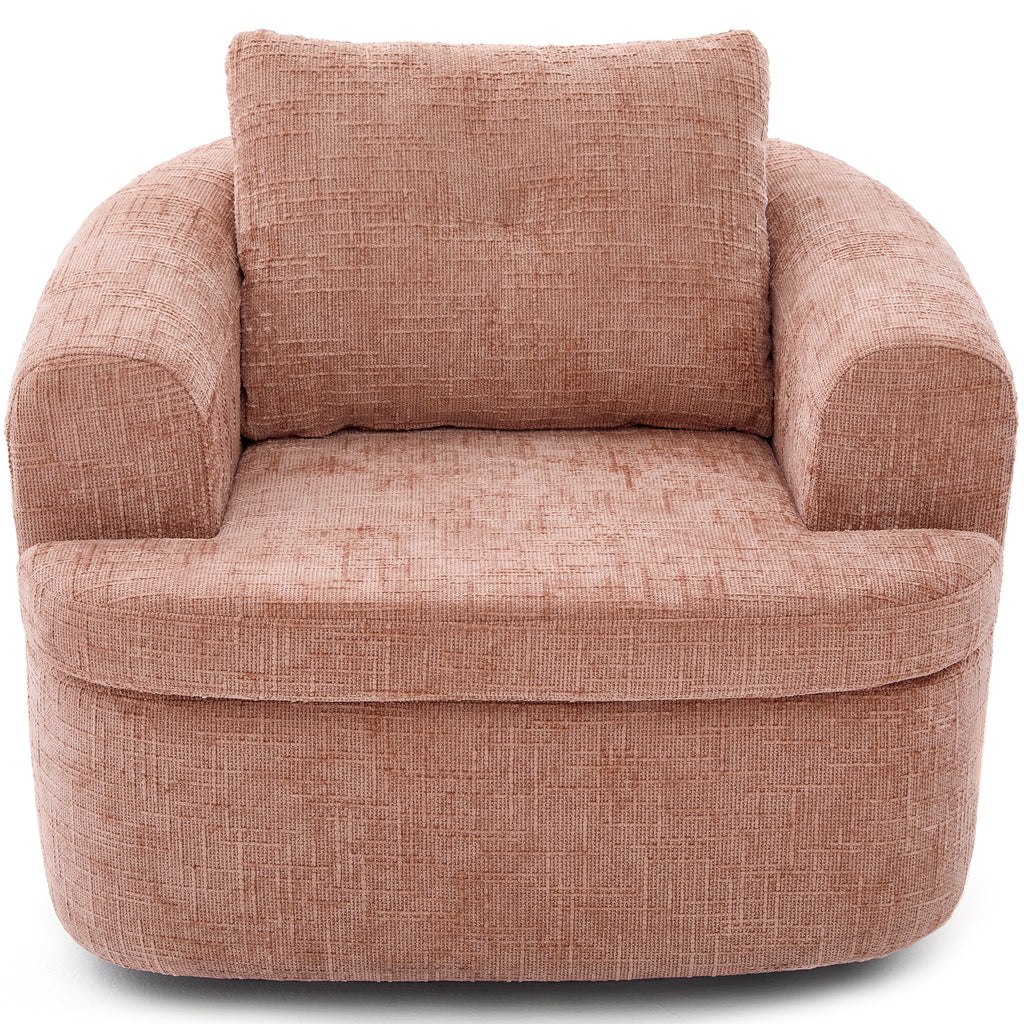 Modern Pink Swivel Barrel Chair with 360° Rotation and Dual-Layer Cushion for Living Room, Bedroom, Office, 36.6' Round Accent Chair in Chenille