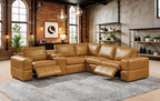 Ginger Leather Match 5-Seater Sectional Sofa with Reclining Seats
