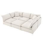 Modular sectional sofa with ottoman converted into a spacious sofa bed, perfect for overnight guests and lounging.