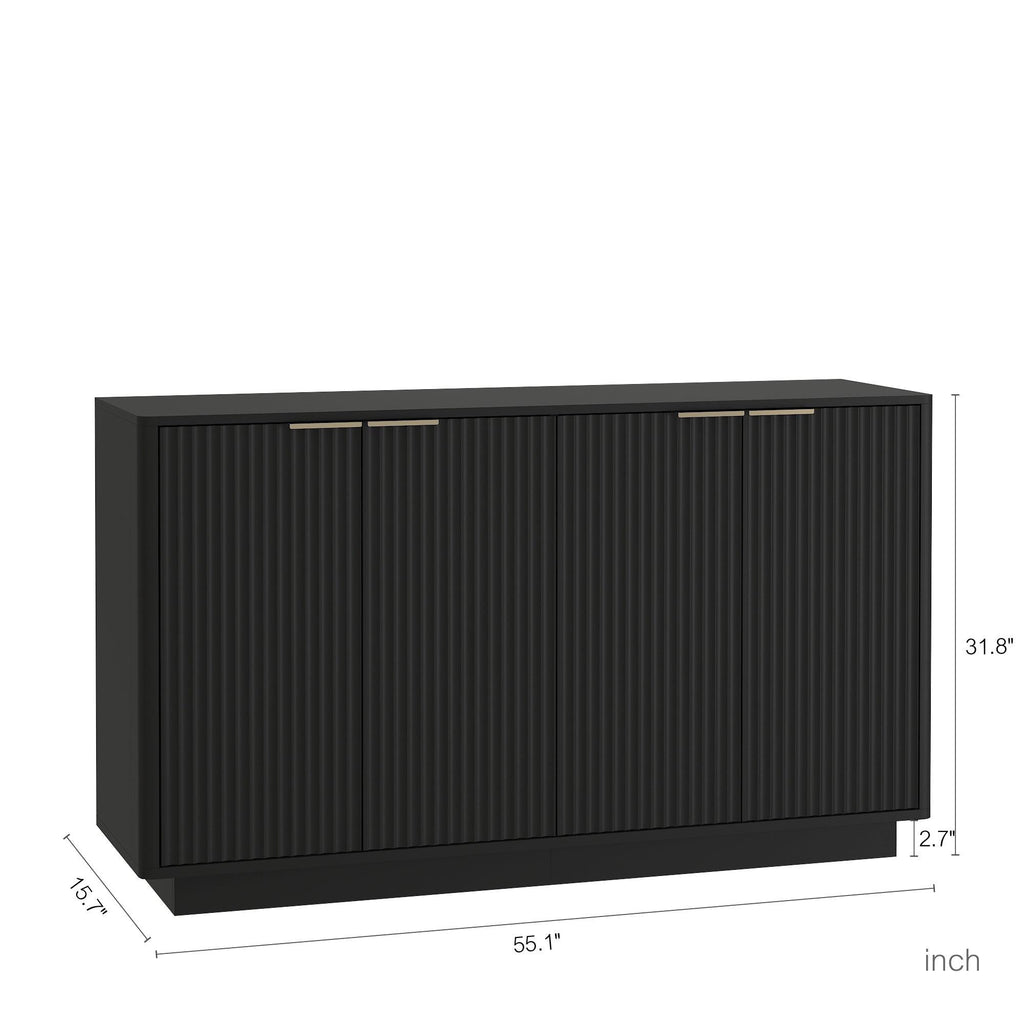 Black Modern Buffet Cabinet with Storage & Adjustable Shelves.