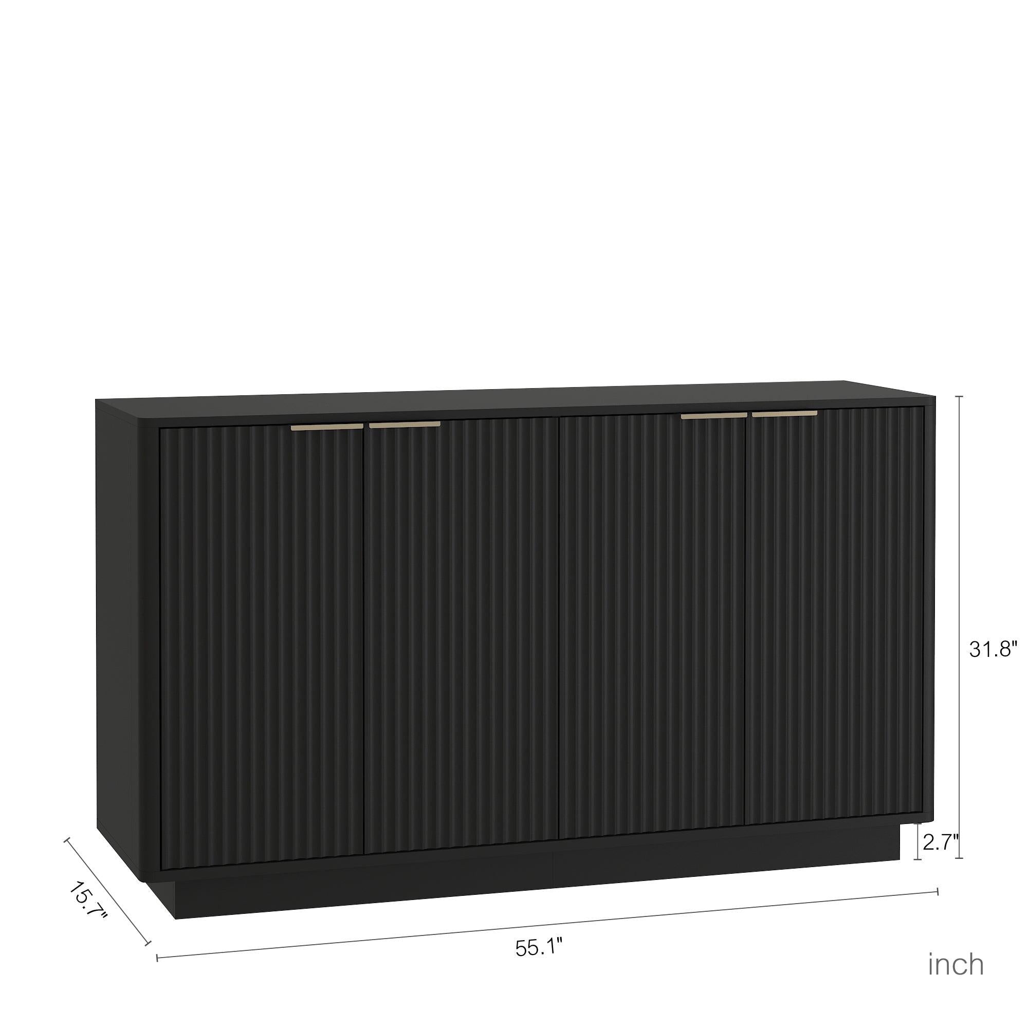 Black Modern Buffet Cabinet with Storage & Adjustable Shelves.