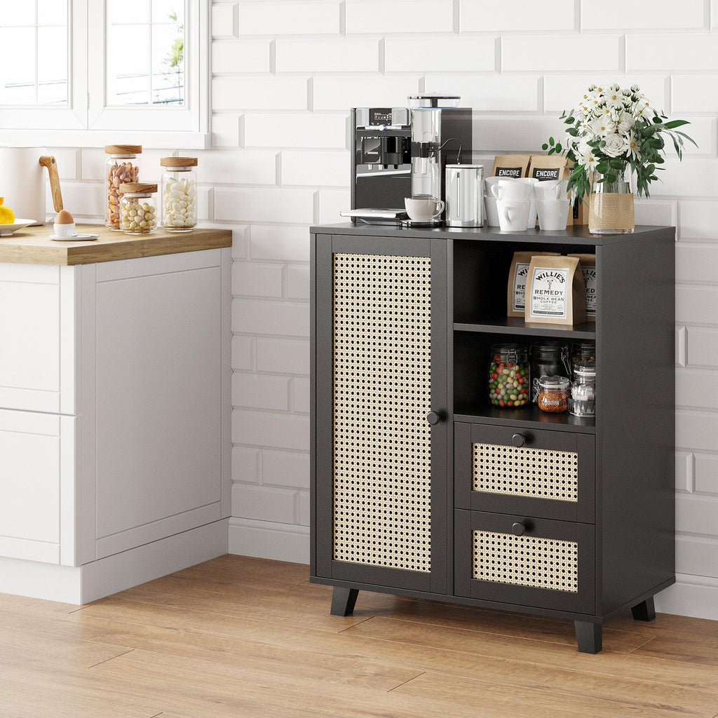 Rattan Buffet Cabinet with Drawers for Living Room & Kitchen.