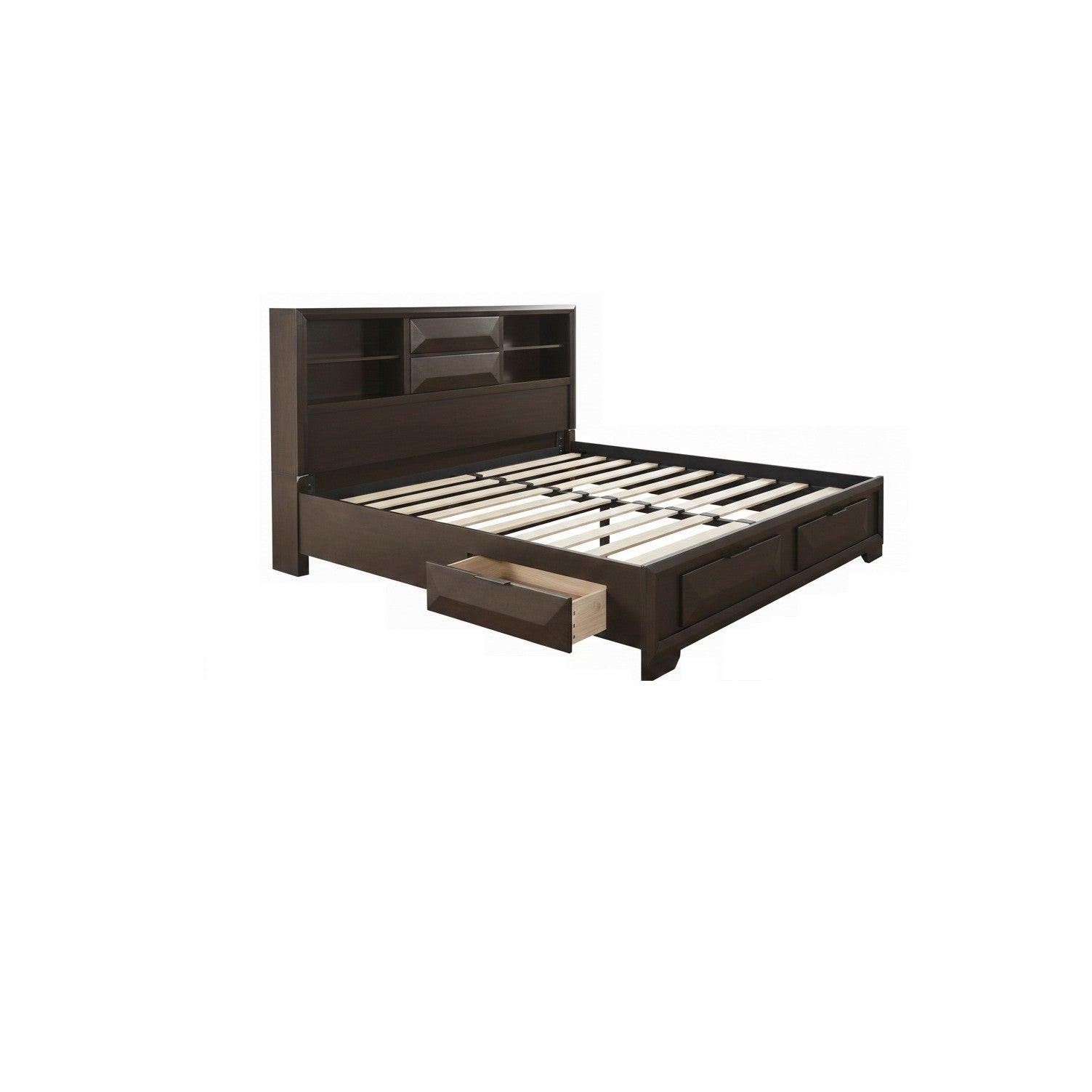 Queen Size Bed with Storage and Nightstands in Espresso.