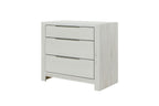 Jehoram Beige Nightstand - Synthetic Wood with 3 closed drawers, ideal for bedroom or living room storage.