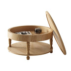 Coffee Table with Dual Storage for Living Room, 31.5' Modern Round Coffee Table with Storage and Hidden Compartment, Adjustable Leveling Feet, Easy Assembly(Natrual Wood).