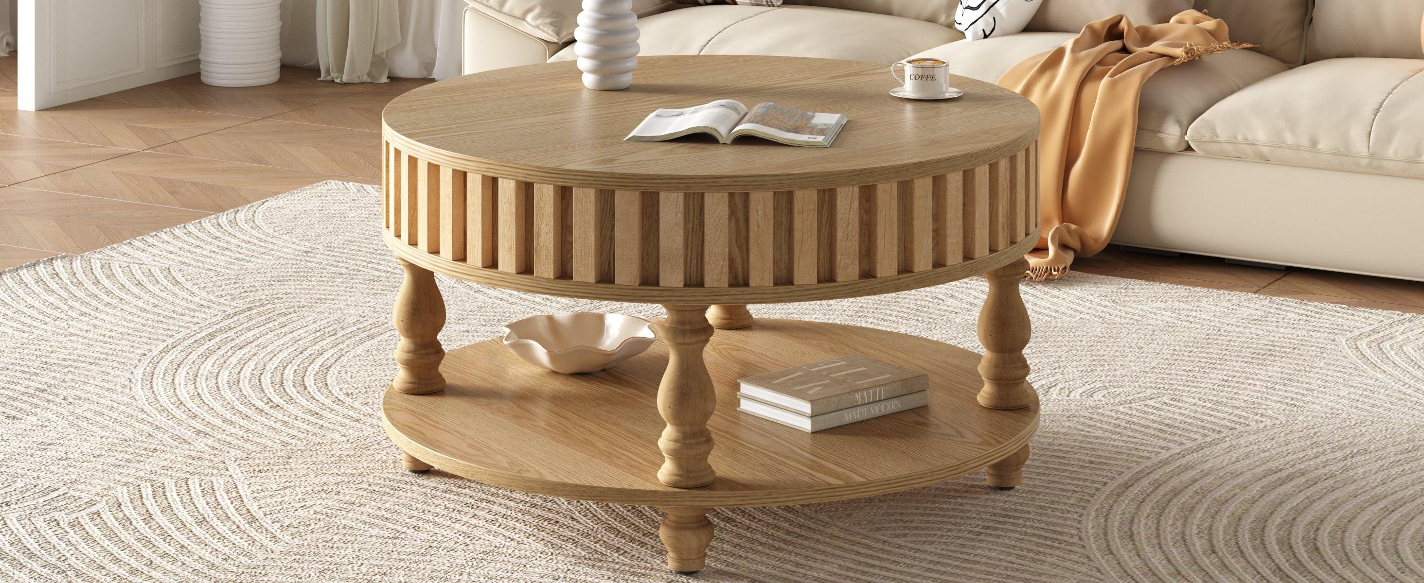 Mid-Century Modern Fluted Coffee Table with Storage.