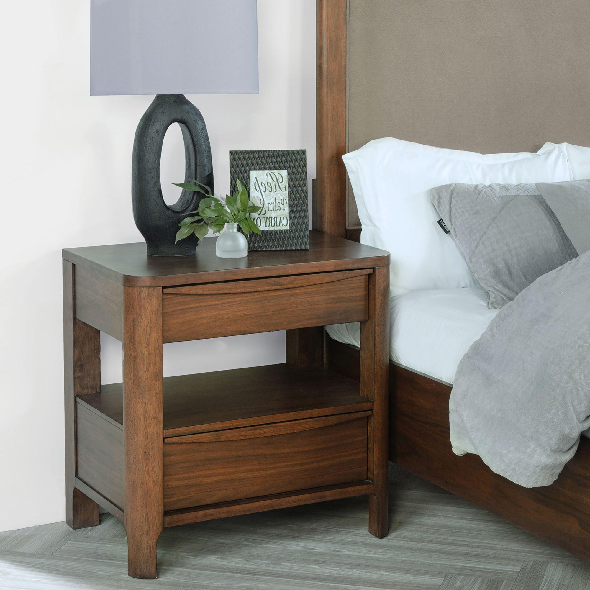Walnut Nightstand with Hidden Storage - Verona Style.