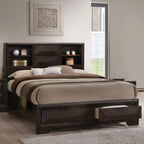 Queen Size Bed with Bookcase Headboard and Storage.