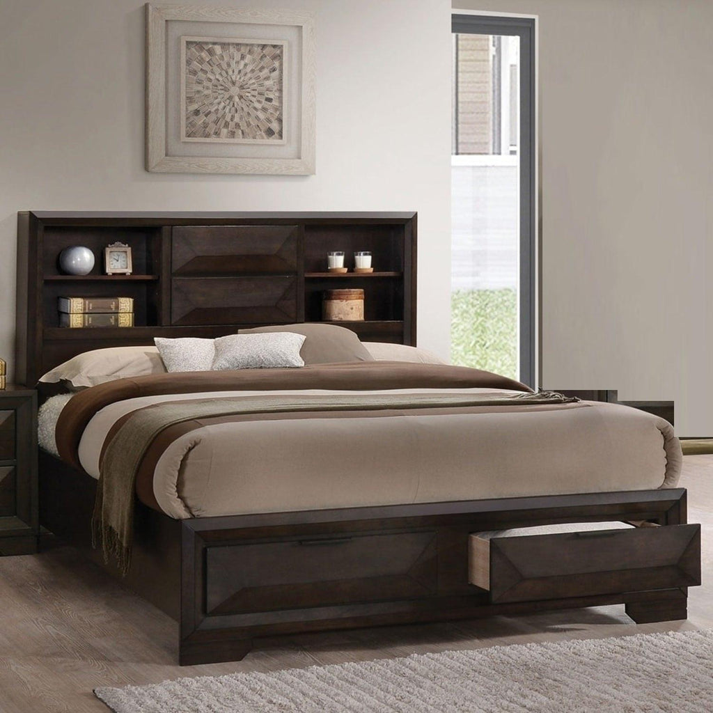 Espresso King Size Bed with Storage and Nightstands Set.