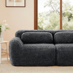 Plush Modular Sofa Dark Grey placed in a bright living room, highlighting its modern design and soft ergonomic back pillows.
