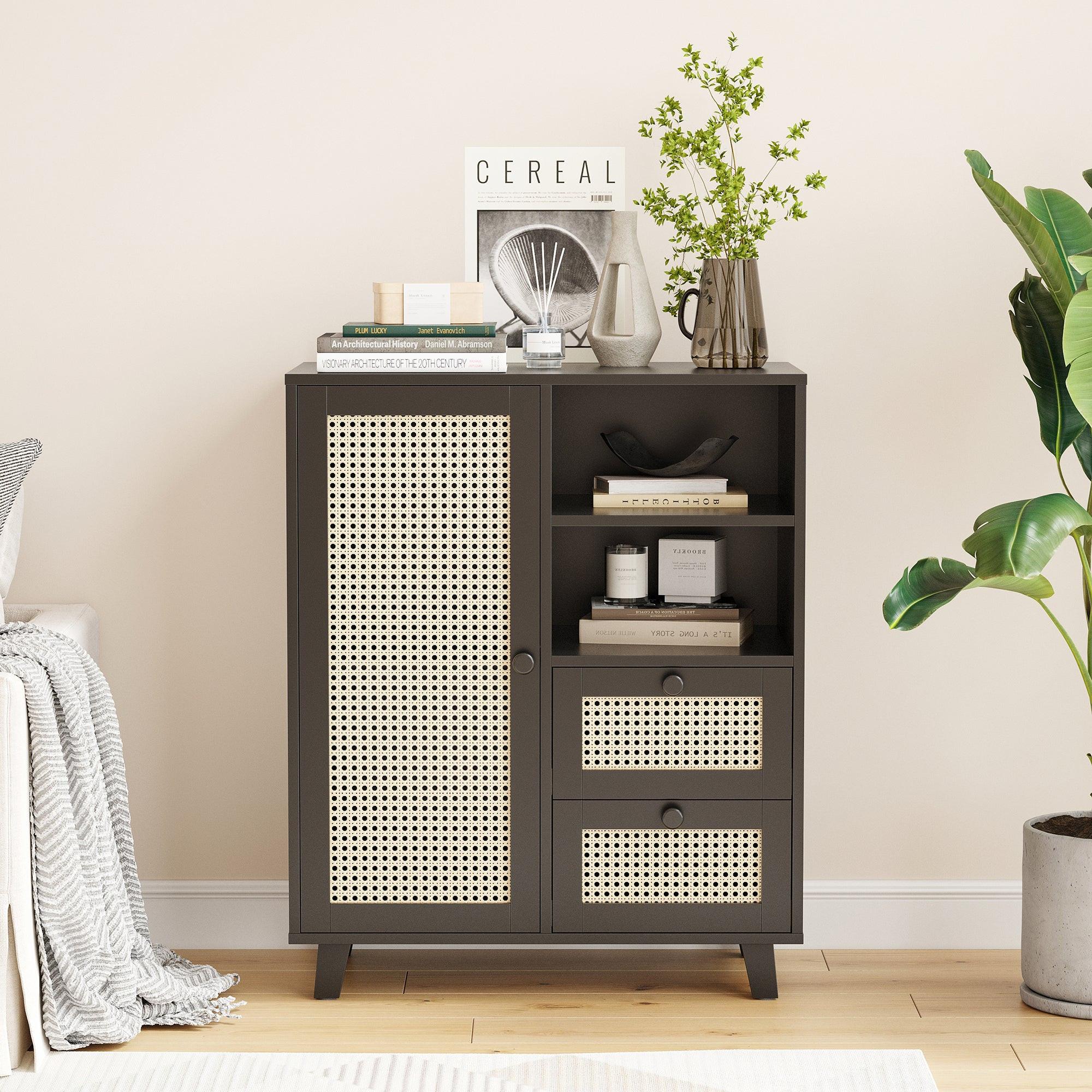 Rattan Buffet Cabinet with Drawers for Living Room & Kitchen.